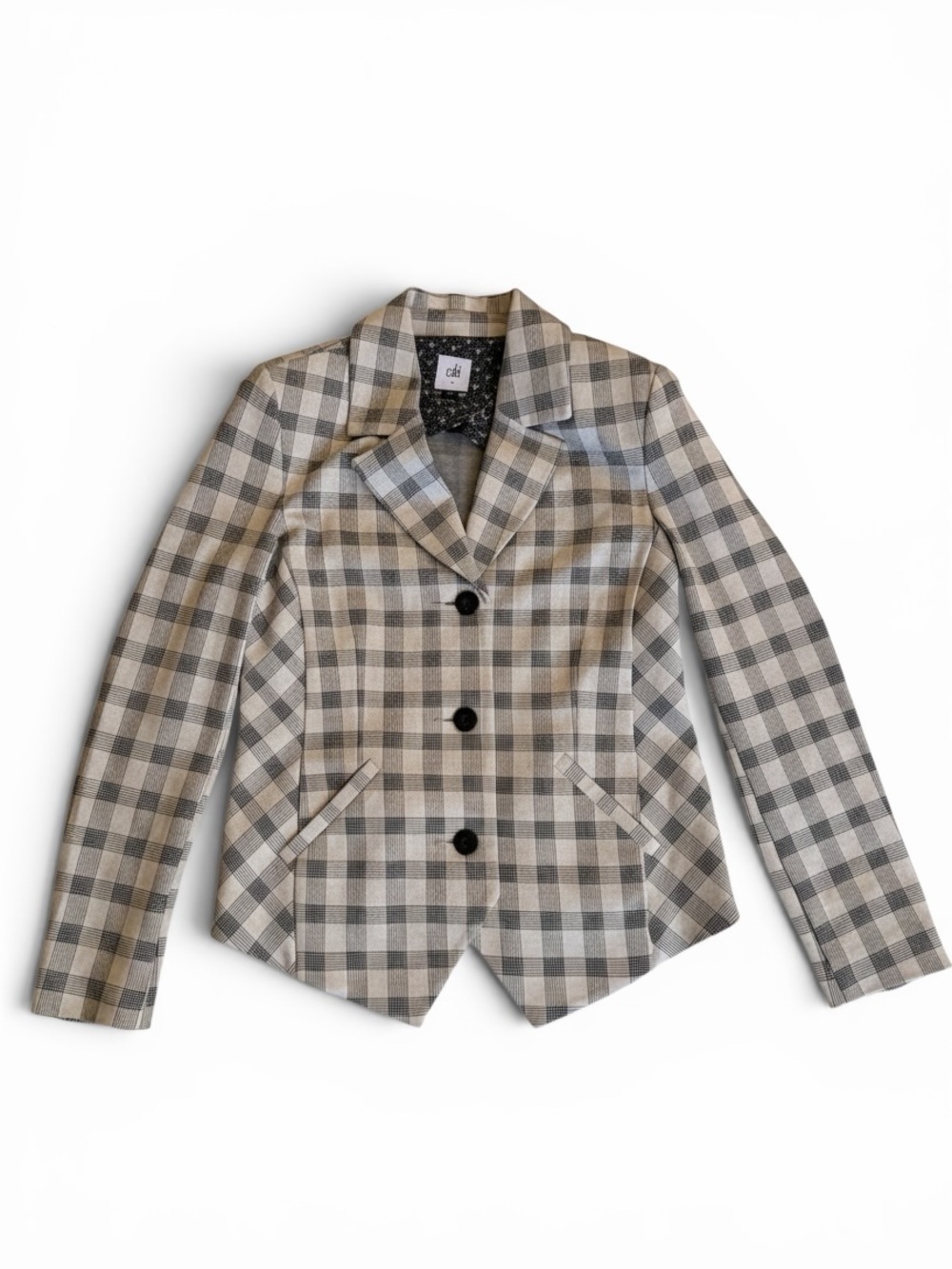 Cabi grey plaid blazer with adorable bee lining